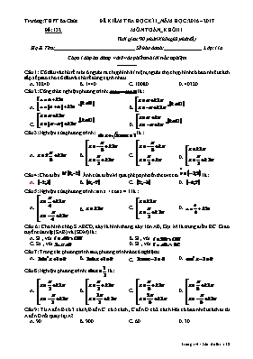 Đề kiểm tra học kì 1 môn Toánkhối 11